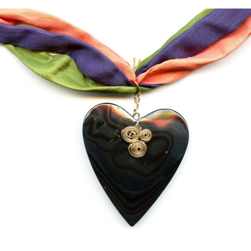 101-3678 Psilomelane <br>43x48 Pendant Silky Braided Necklace