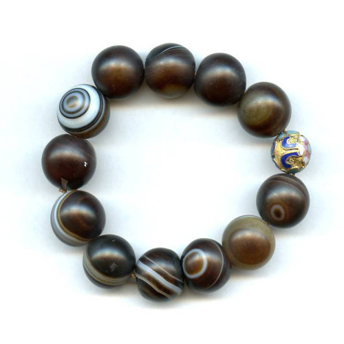 102-0627 Brown Banded Agate <br>15mm Round Bracelet