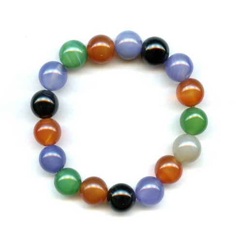 102-0633 Mixed Agate <br>12mm Round Bracelet