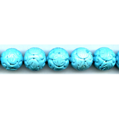 107-0038 Imitation Turquoise <br>19-20mm Carved Round