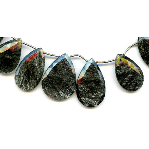 120-1241 Tourmalinated Quartz <br>16-32x Flat Pear Briolette