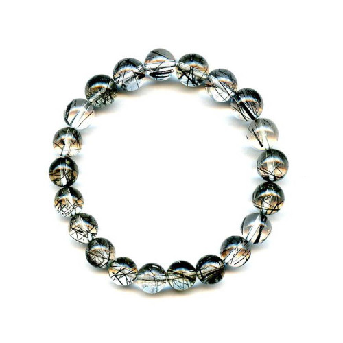 120-1283 Tourmalinated Quartz <br>9-10mm Round Bracelet