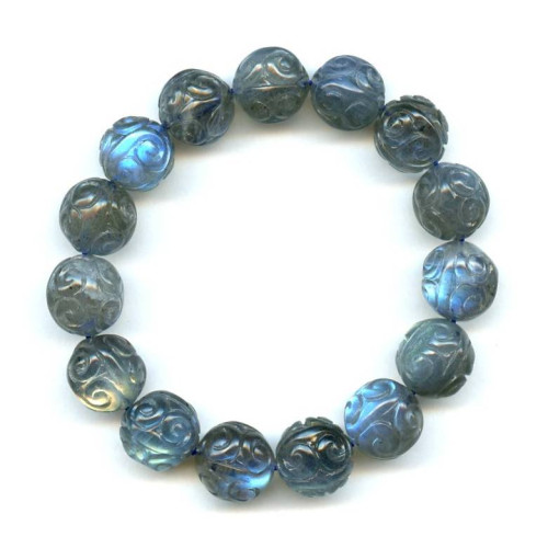 123-2391 Labradorite <br>13-14mm Carved Round Bracelet