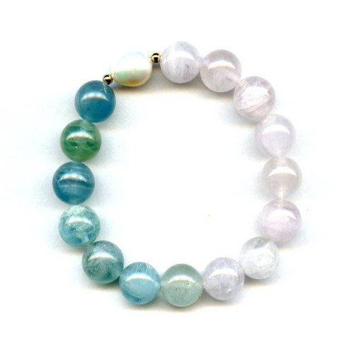 137-2552 Aquamarine + Beryl <br>12mm Round Bracelet