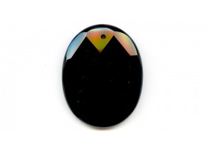 Black Onyx 50x40 Faceted Flat Oval Pendent