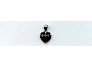 Black Onyx 12x12 Faceted Heart Silver Pendant