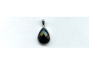 Black Onyx 20x14 Faceted Pear Silver Pendant