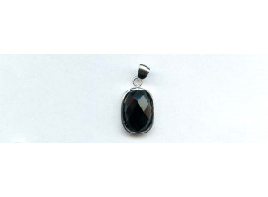 Black Onyx 17x12 Faceted Rectangle Silver Pendant