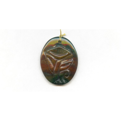 141-1069 Blood Stone <br>40x30 Carved Pendant