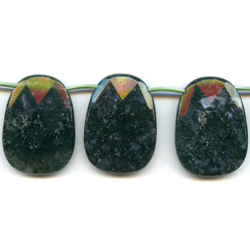 180-1008 Moss Agate <br>30x40 Faceted Flat Drop