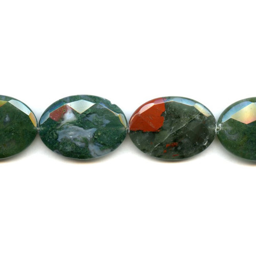180-1015 Moss Agate <br>25x35 Faceted Flat Oval