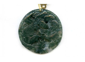 Moss Agate 49x Carved Dragon Pendant