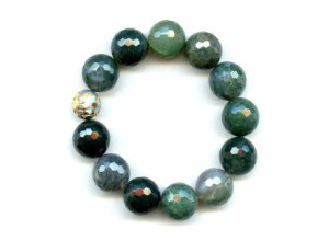 Moss Agate 16mm Faceted Round Bracelet