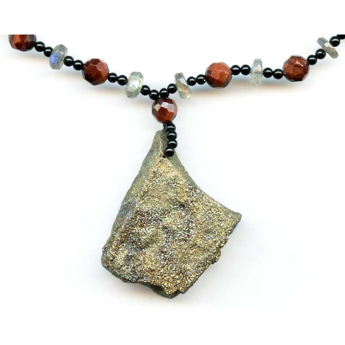 L3540-007K Rainbow Pyrite <br>48x43 Pendant