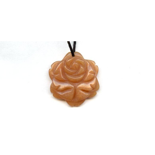 191-1031 Red Aventurine <br>35mm Carved Flower Pendant