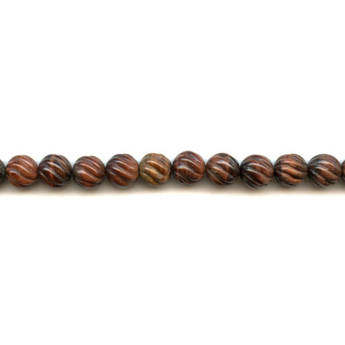 193-1040 Red Tiger Eye <br>10mm S-Corrugated Round