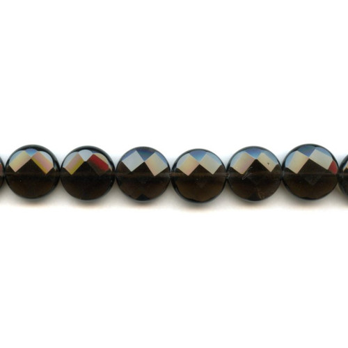203-1530 Smoky Quartz <br>16mm Faceted Coin
