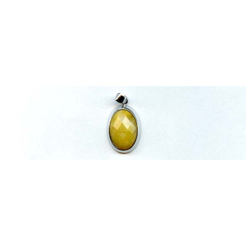 214-1245 Yellow Jade <br>19x14 Faceted Oval Silver Pendant
