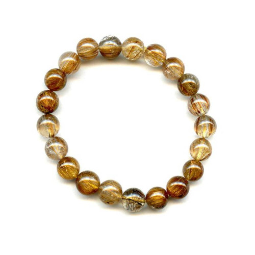 225-1924 Rutilated Quartz <br>9-10mm Round Bracelet