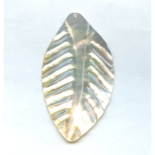 245-1028 Yellow Mother of Pearl <br>50x90 Leaf Pendant