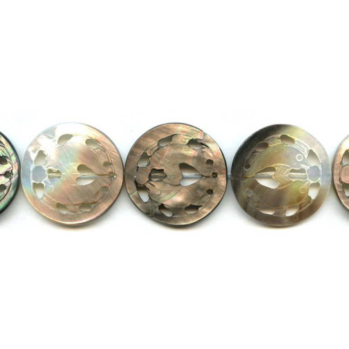 245-1282 Black Mother of Pearl <br>30mm Carved Coin
