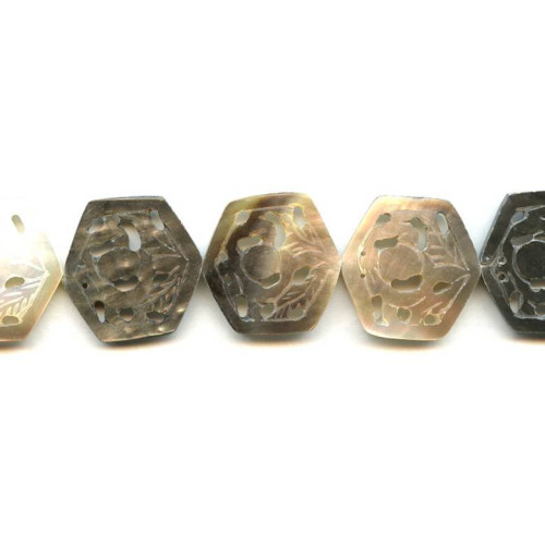 245-1286 Black Mother of Pearl <br>26mm Carved Hexagon
