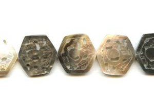 Black Mother of Pearl 26mm Carved Hexagon