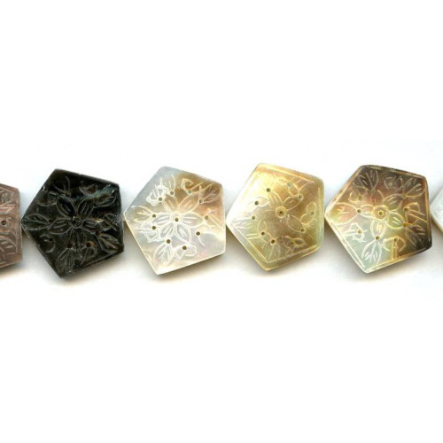 245-1287 Black Mother of Pearl <br>25mm Carved Pentagon