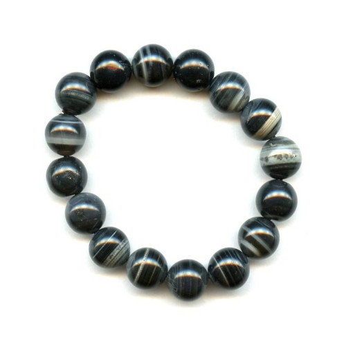 354-0077 Black Sardonyx <br>12mm Round Bracelet