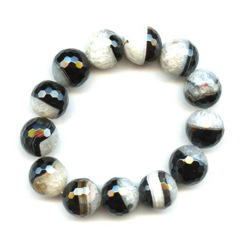 354-0078 Black Sardonyx <br>16mm Faceted Round Bracelet