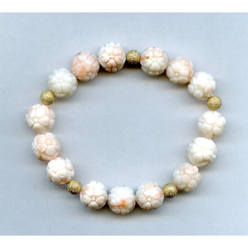 518-1135 Pink Coral <br>11-12mm Carved Ball Bracelet