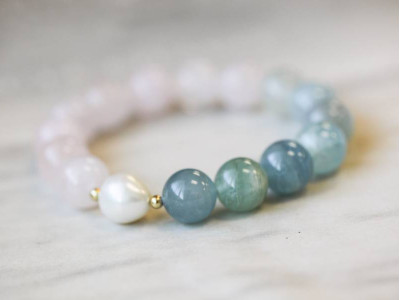 Aquamarine + Beryl 12mm Round Bracelet