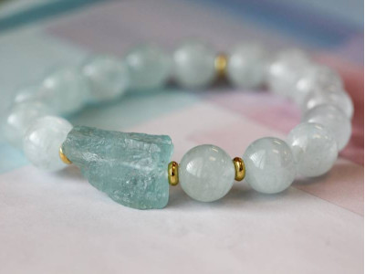 Aquamarine 12mm Round Bracelet