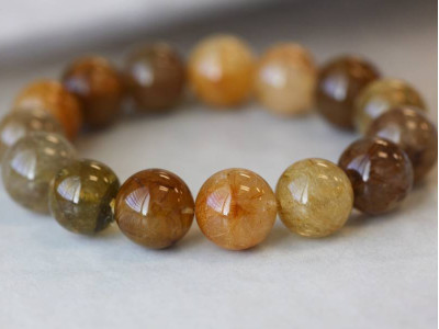 Rutilated Quartz 14mm Round Bracelet