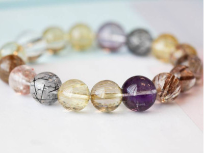 Rutilated Quartz 11-14mm Round Bracelet