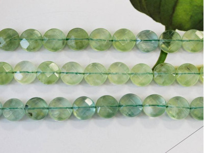 Green Tourmalinated Quartz 10mm Faceted Coin